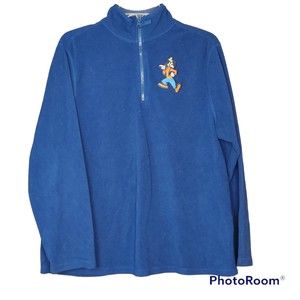 Vintage Disney Goofy Navy Blue Casual Quarter Zip Fleece Jacket Size Small